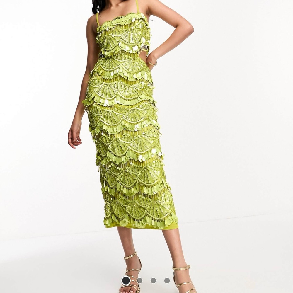 ASOS Elegant Lime Green Sequin Cutout Dress